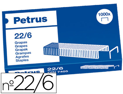 Caja 1.000 grapas Petrus nº 22/6 24/6 cobreadas